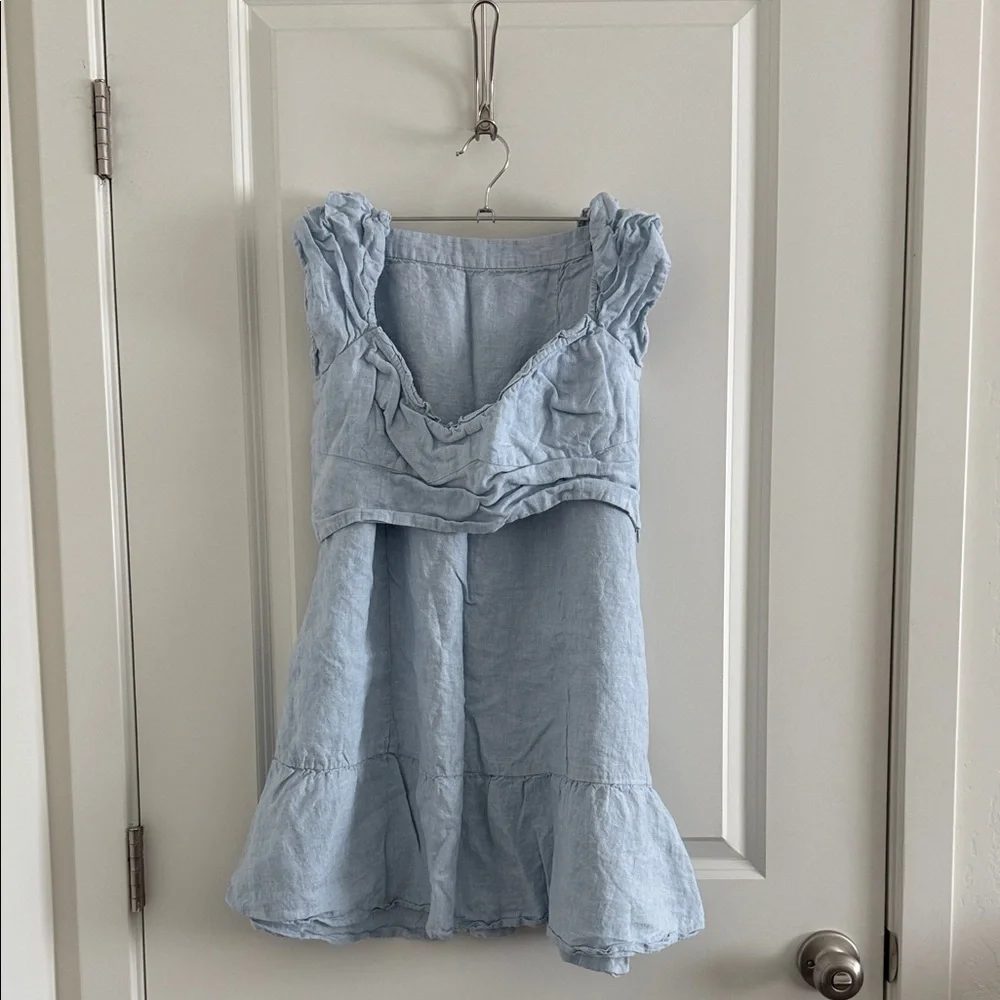 Aritzia Wilfred 100% Linen Top & Skirt Set - Blue (L)